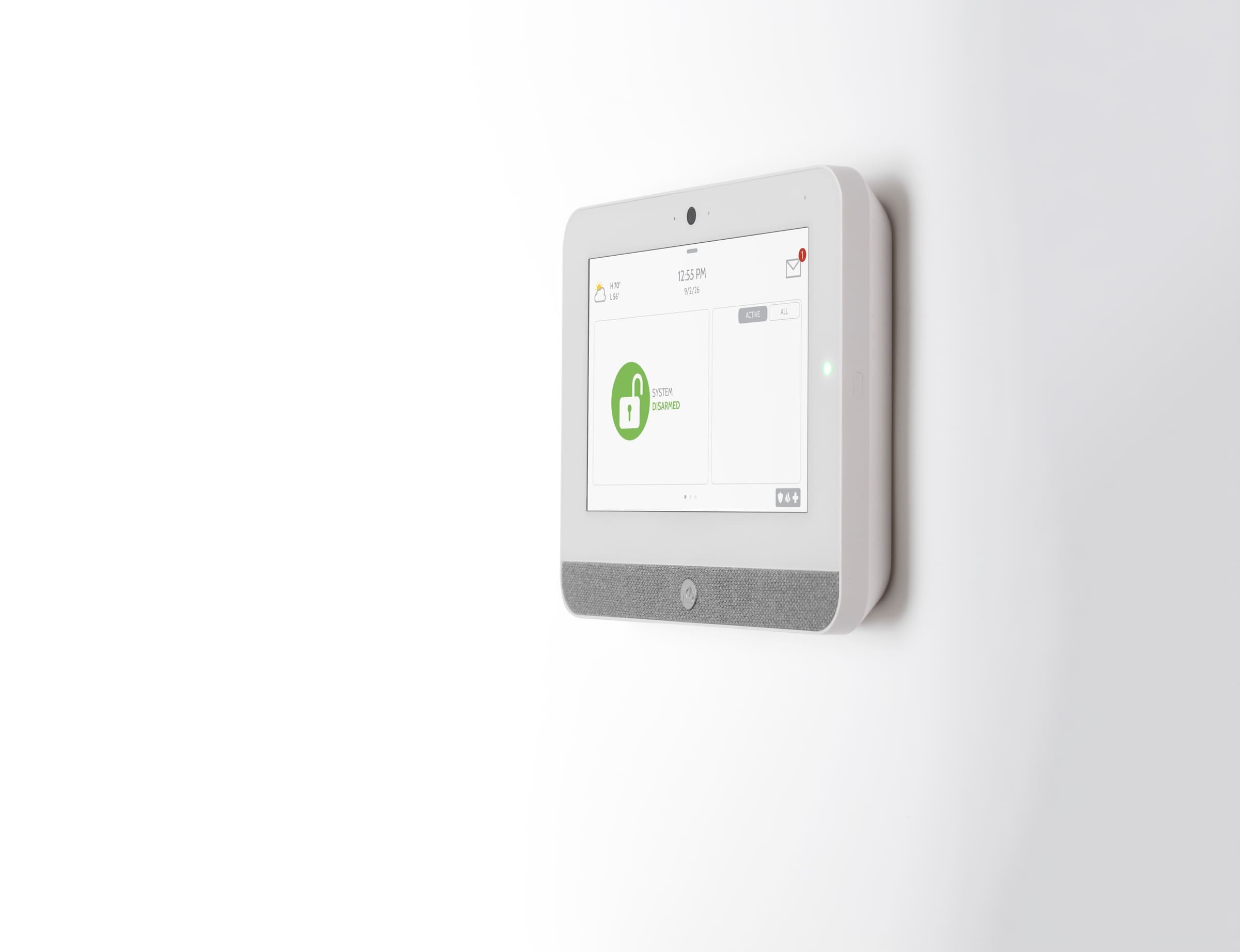 IQ Panel 5 security control panel wall-mounted in a home