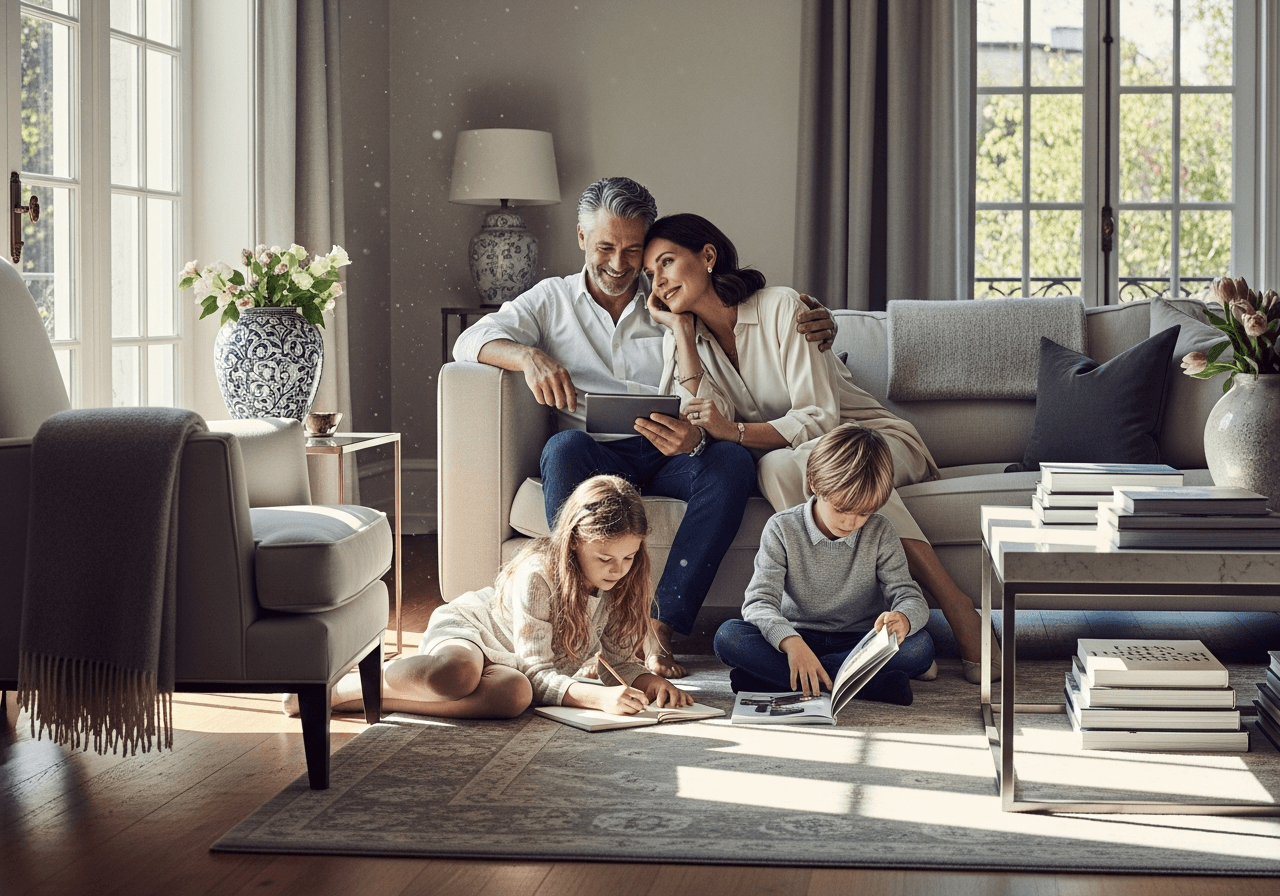 A family at home protected by Security ONE